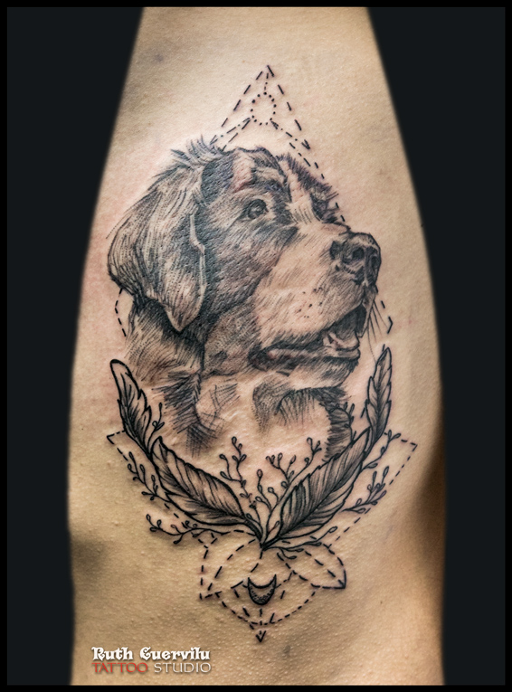 tatuaje retrato perro hodei - ruth cuervilu tattoo - km13 studio - estudio de tatuajes en astrabudua erandio leioa bilbao bizkaia