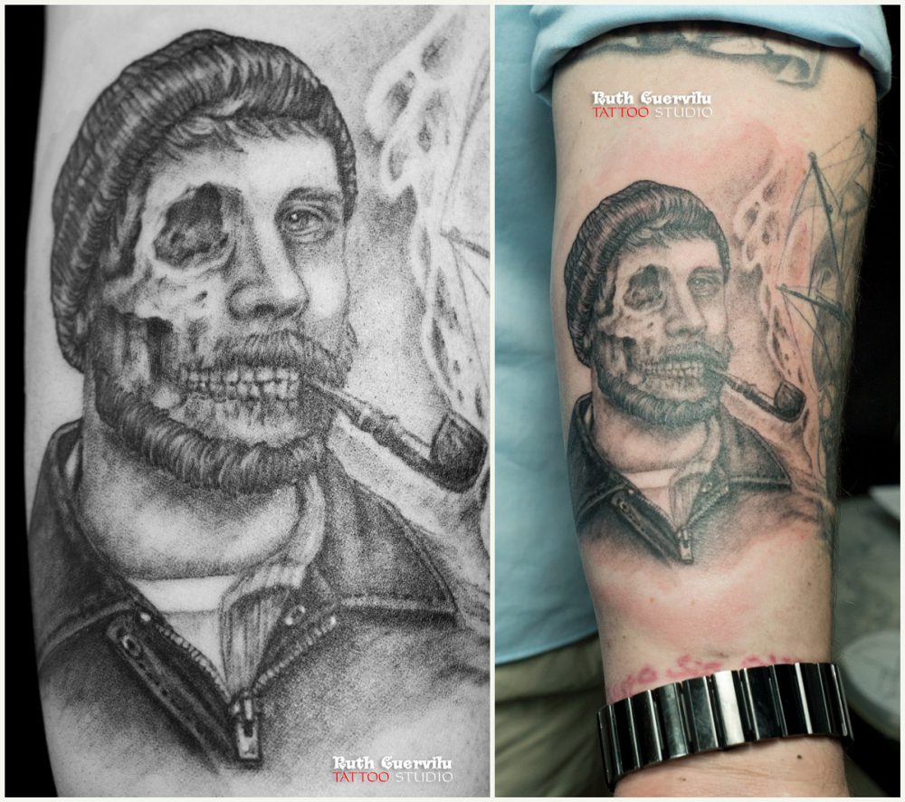 tatuaje retrato marinero calavera- ruth cuervilu tattoo - km13 studio - estudio de tatuajes en astrabudua erandio leioa bilbao bizkaia
