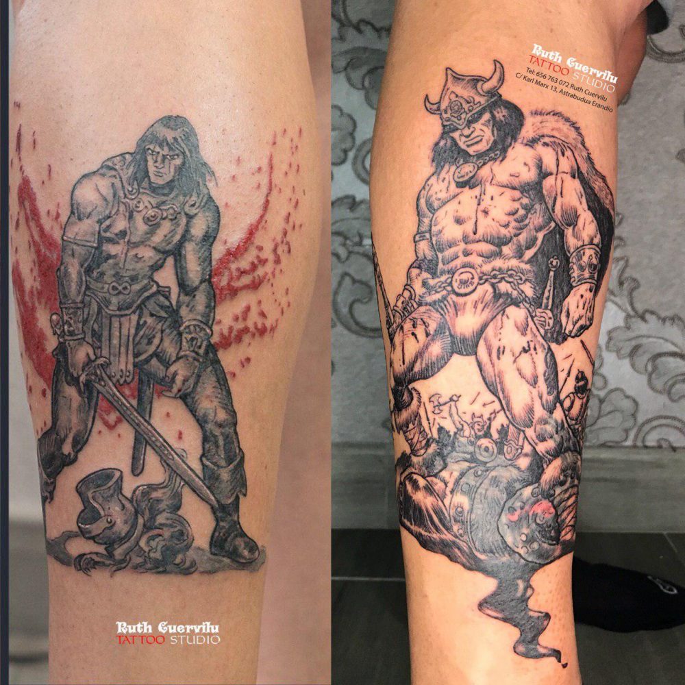dos Conan the barbarian, el barbaro - Ruth Cuervilu Tattoo - KM13 Studio - Estudio de tatuajes en Erandio, Bizkaia