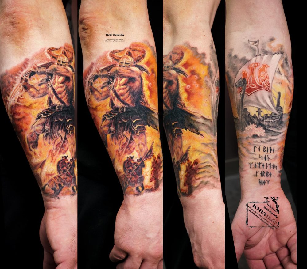 Tatuaje Amon Amarth Vikingo con Barco Drakkar - Ruth Cuervilu Tattoo - KM13 Studio - Estudio de tatuajes en Astrabudua Erandio Getxo, Bilbao Bizkaia Basauri barakaldo portugalete Gasteiz
