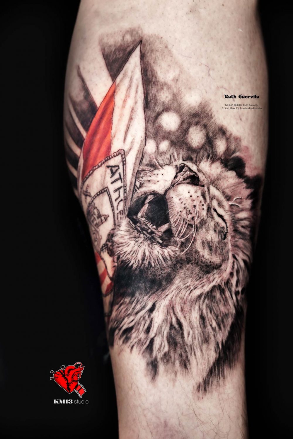 Tatuaje Realismo Leon Feliz Athletic Club bilbao - Ruth Cuervilu tattoo km13 studio - estudio de tatuajes erandio