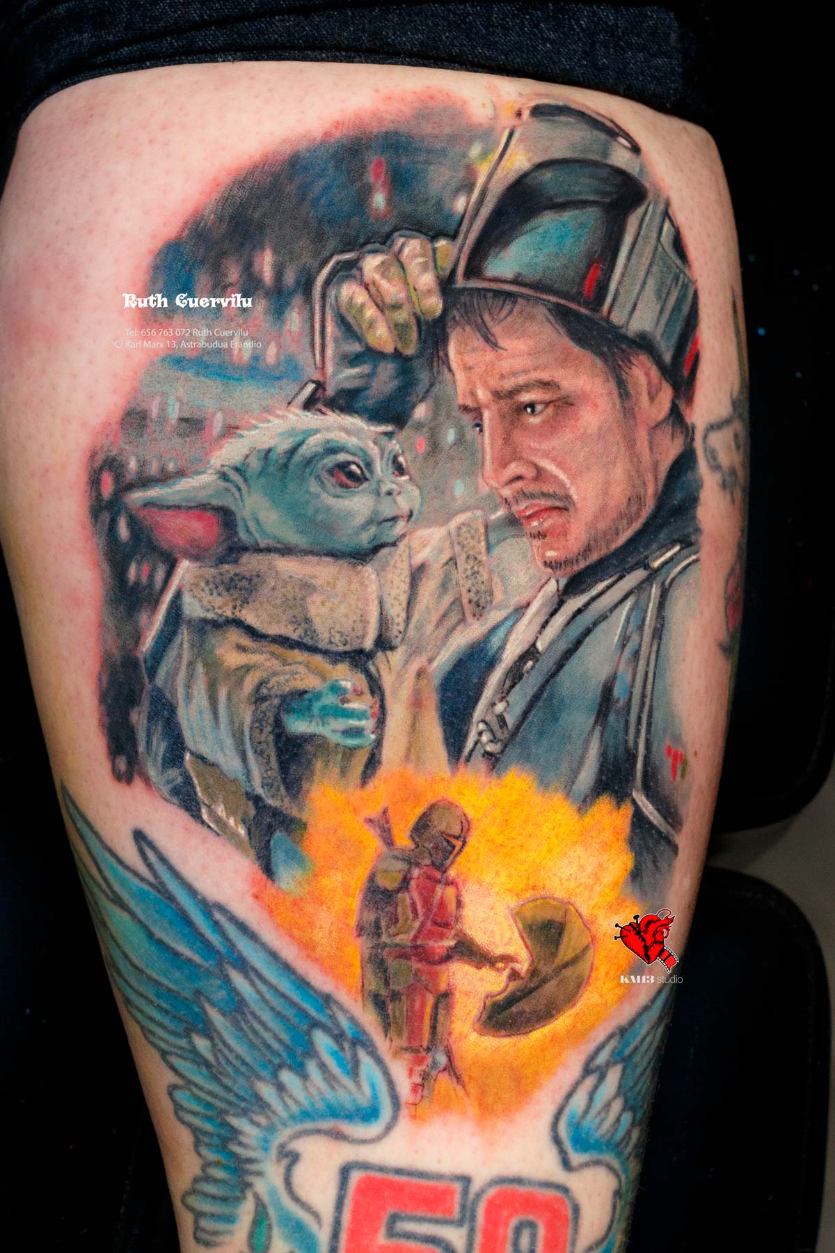 Tatuaje Mandalorian Realismo color - Ruth Cuervilu Tattoo - KM13 Studio - estudio de tatuajes erandio astrabudua bilbao bizkaia