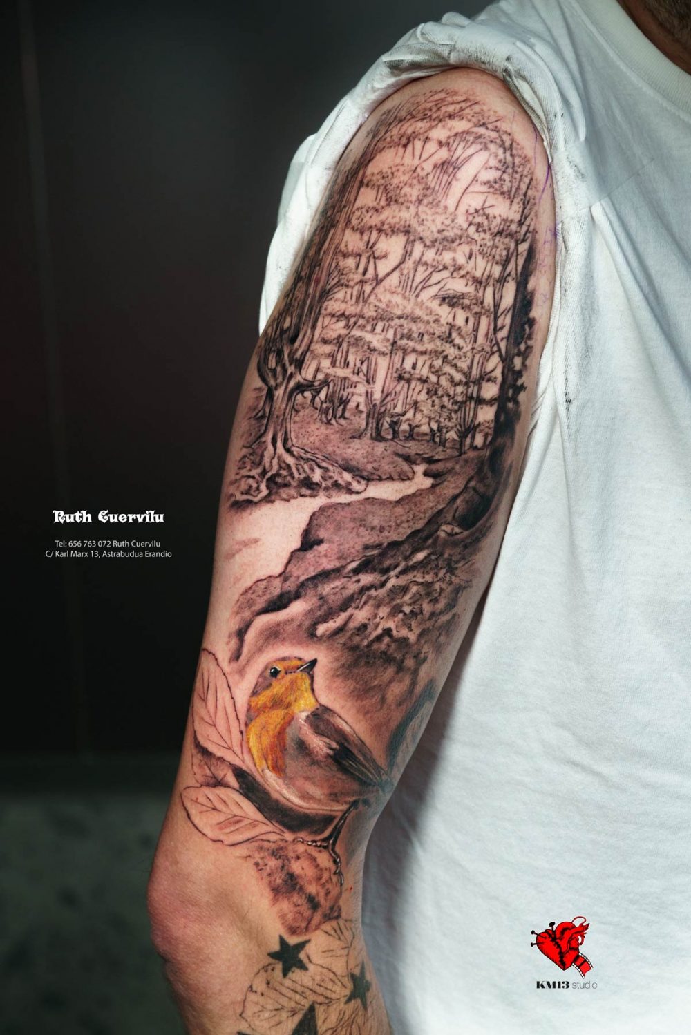 Tatuaje Petirrojo realismo y Gorbeia - Ruth Cuervilu Tattoo - KM13 Studio - estudio de tatuajes erandio astrabudua bilbao bizkaia