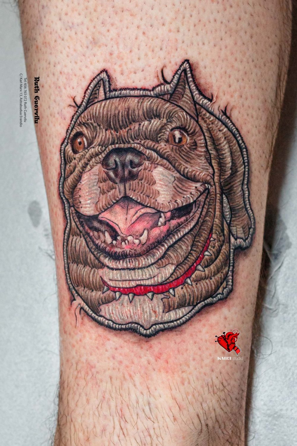 Tatuaje mascota perro realismo Parche Bordado Maddi - Ruth Cuervilu Tattoo - KM13 Studio - estudio de tatuajes erandio astrabudua bilbao bizkaia