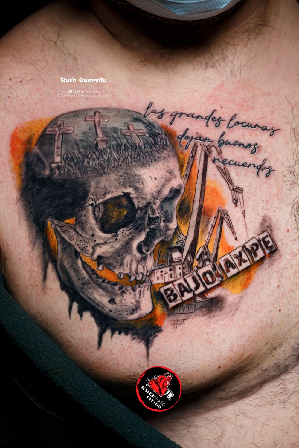 Tatuaje Calavera Bajo Axpe Karmelo - Ruth Cuervilu Tattoo - KM13 Studio - estudio de tatuajes erandio astrabudua bilbao bizkaia