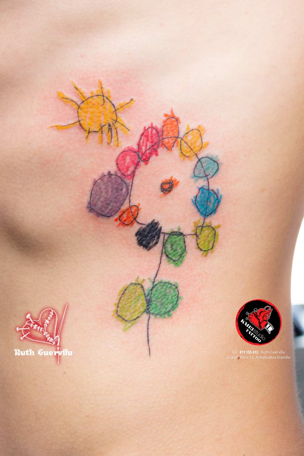 Tatuaje Flor Dibujo de mi hija - Ruth Cuervilu Tattoo - KM13 Studio - estudio de tatuajes erandio astrabudua bilbao bizkaia