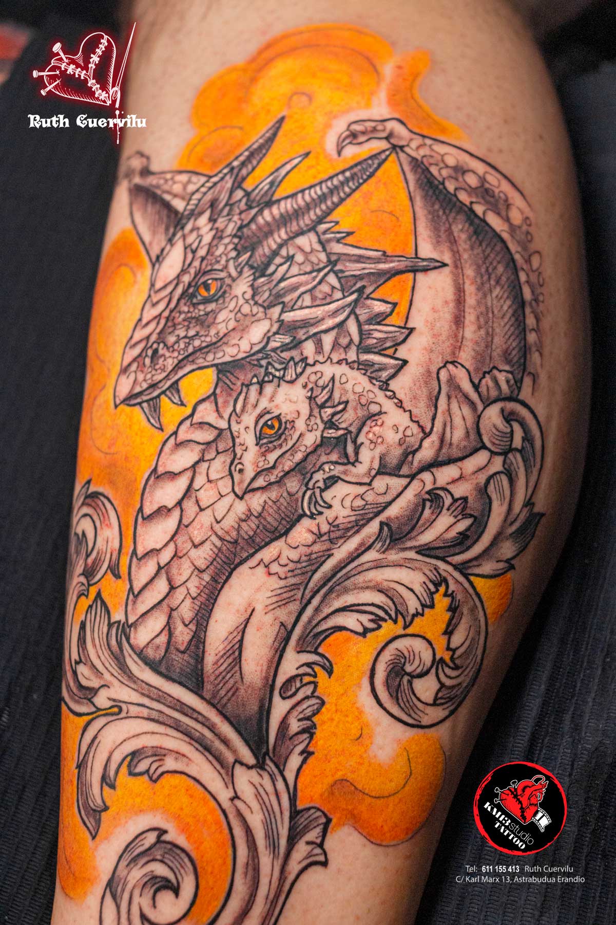 Tatuaje Dragon e hijo - Ruth Cuervilu Tattoo - KM13 Studio - estudio de tatuajes erandio astrabudua bilbao bizkaia